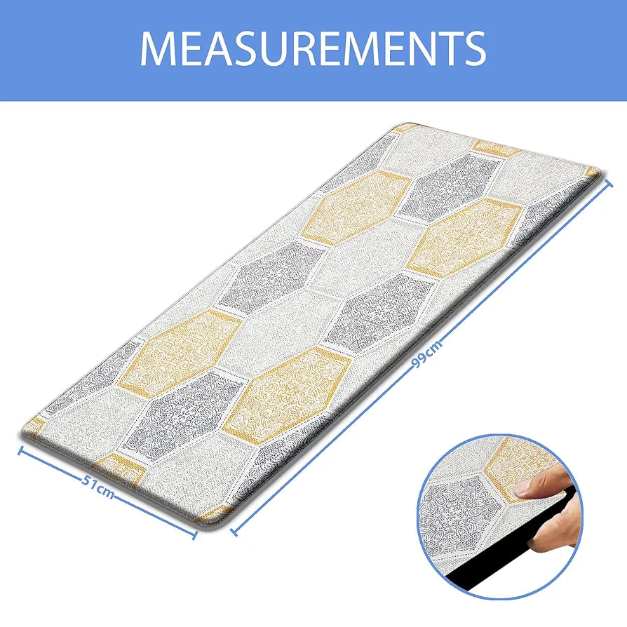 Luxe Home ColumboAnti-Fatigue Kitchen Mat - 51x99 cm Non-Slip Cushioned Comfort Mat - Hexagonal Tile Pattern Standing Desk Mat - Waterproof and Easy to Clean for Home and Office